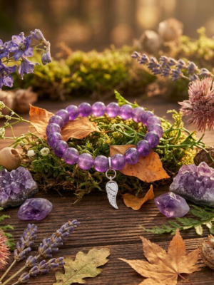 Bracelet d'améthyste avec breloque aile d'ange 8 mm